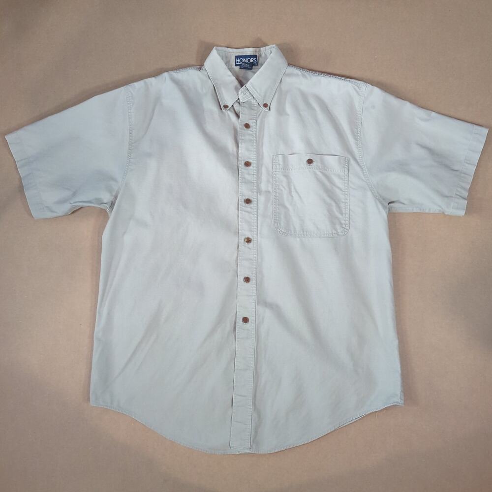 Honors Men's Short Sleeve Button Down Shirt Khaki Cotton Workwear M